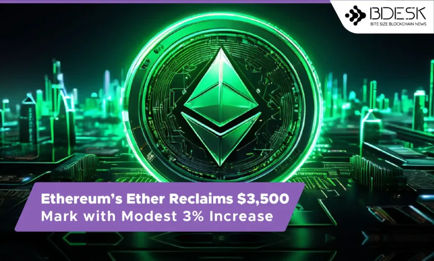 13desk crypto news | Ethereum’s Ether Reclaims $3,500 Mark with Modest 3% Increase