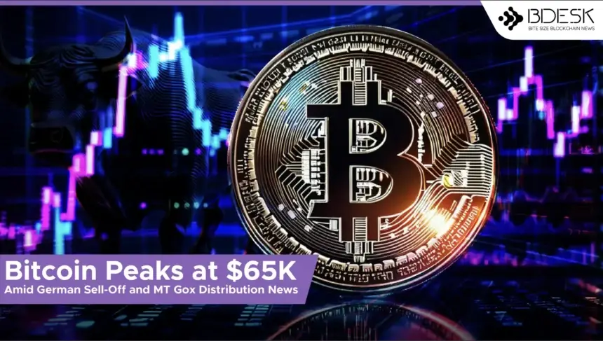 Bitcoin Peaks at $65K Amid German Sell-Off and MT Gox Distribution News