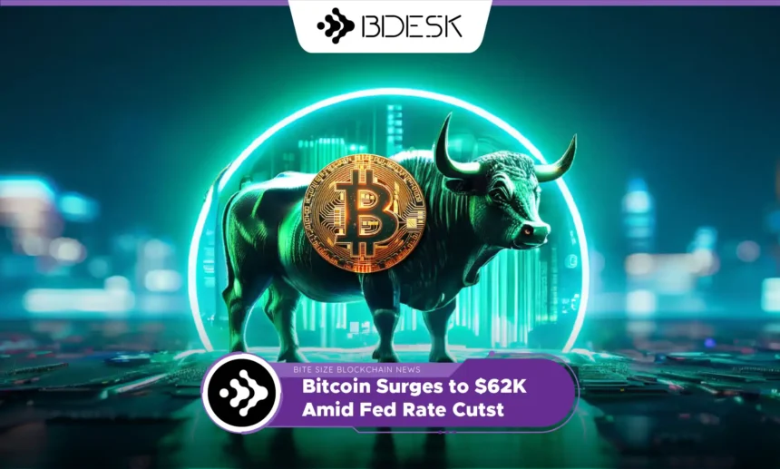 13Desk Crypto News | Bitcoin Surges to $62K Amid Fed Rate Cuts