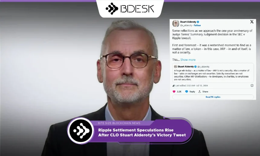 13Desk Crypto News | Ripple Settlement Speculations Rise After CLO Stuart Alderoty’s Victory Tweet